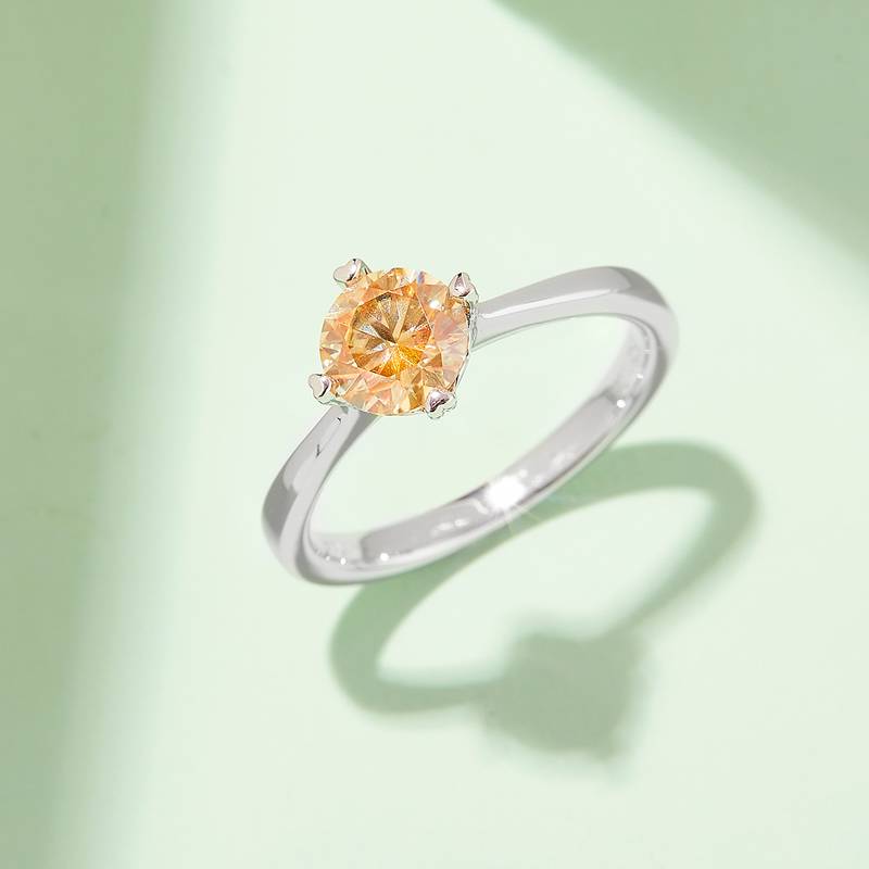 Straight arm classic four claw S925 silver plated platinum moissanite diamond women's ring 1 carat D-grade